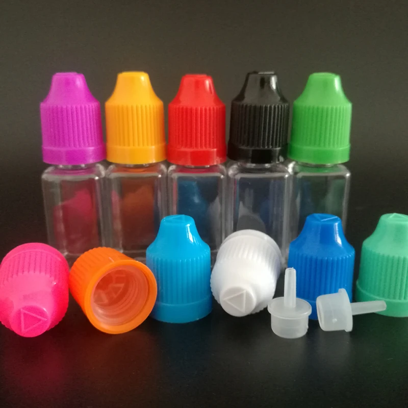 100pcs 10ML Square Shape Refillable Bottle For E Liquid Juice With Childproof Safety Cap Empty Dropper bottles | Красота и здоровье