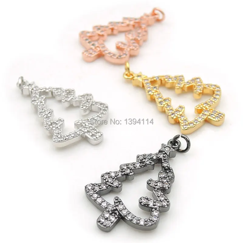 

26*16*2mm Micro Pave Clear CZ Hollow Christmas Tree Charms Fit For Men And Women Making Bracelets Jewelry