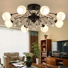 Современный скандинавский дизайн, круглый светодиодный потолочный светильник из Черного Железного стекла, хрустальная люстра, Светильники для дома, гостиной, спальни