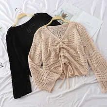 New Fashion Women Casual V Neck Thin Hollow Out Knitted Sweater Jumper Tops Long Sleeve Loose Solid Color Pullover Sweater New Fashion Women Casual V Neck Thin Hollow Out Knitted Sweater Jumper Tops Long Sleeve Loose Solid Color Pullover Sweater