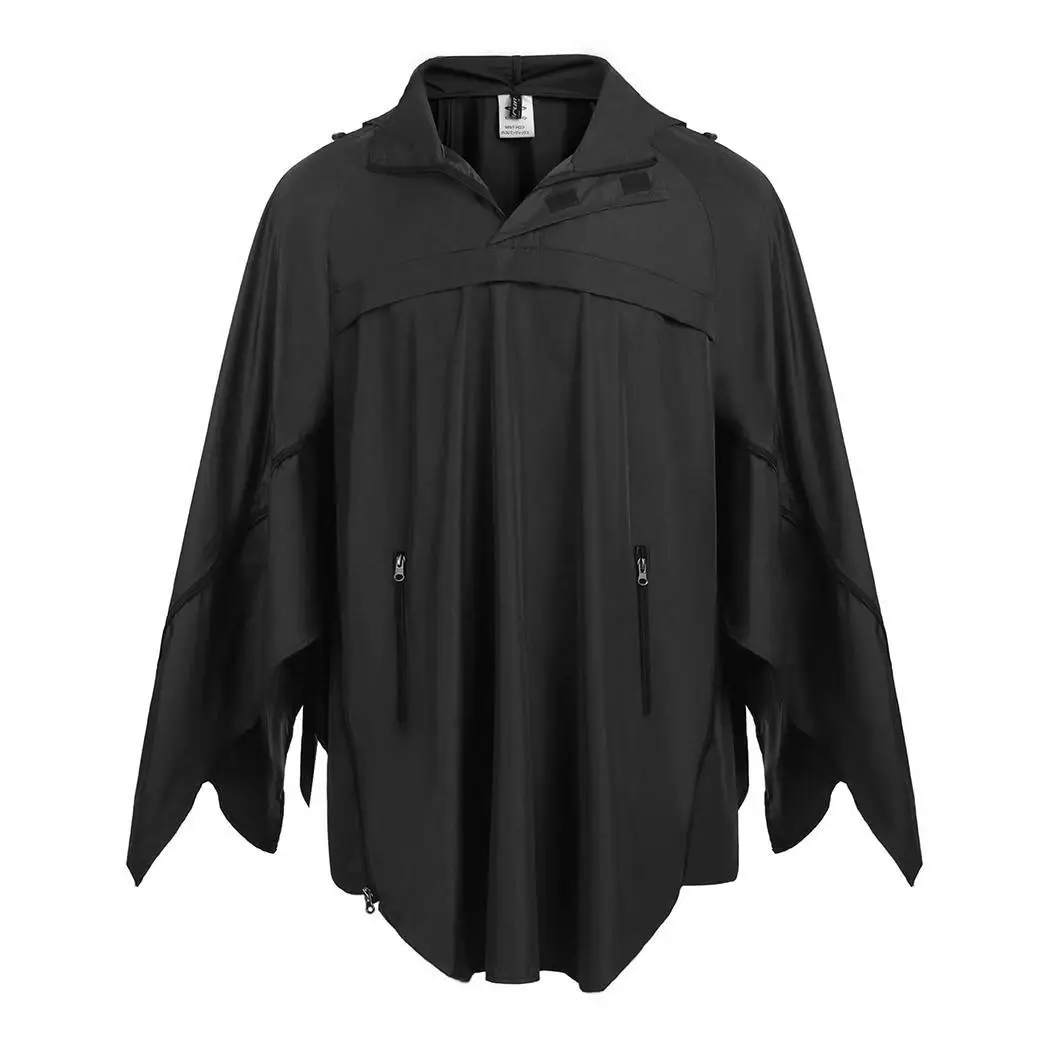Для мужчин отложной воротник Drawstring Hood с длинным рукавом боковой молнией до дождя