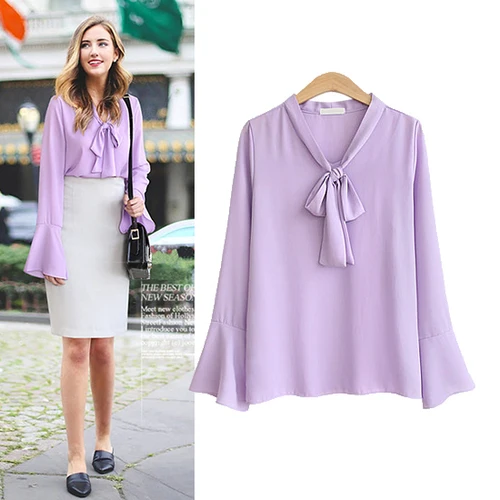 

Europe and the United States the new big yards dress lace-up horn sleeve Chiffon joker fashion shirt