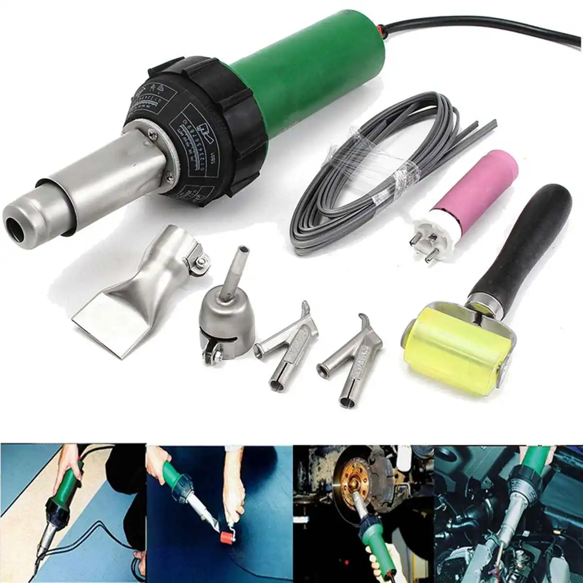 

Hot Air Welding Gun Air Torch Pistol 220V 1500W with Pressure Roller 4pcs Speed Welding Nozzles Heating Power Tool Heat Gun