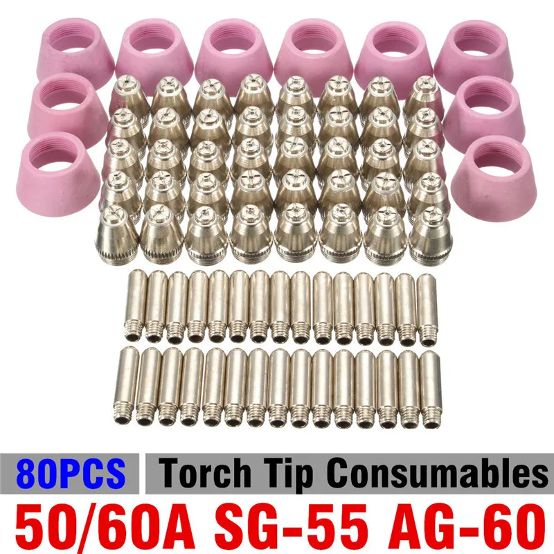 FORGELO 80pcs/lot 50/60 A Plasma Cutter Cutting Torch Tips Electrodes Consumables For SG55 AG60 WSD-60 CUT60 LGK60