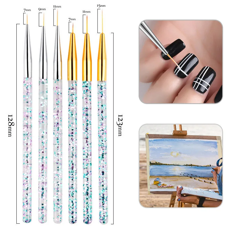 

3pcs/set Glitter Sequin Handle Nylon Paint Brush Different Size Watercolor Gouache Nail Brush Pen For Artist School Art Supplies