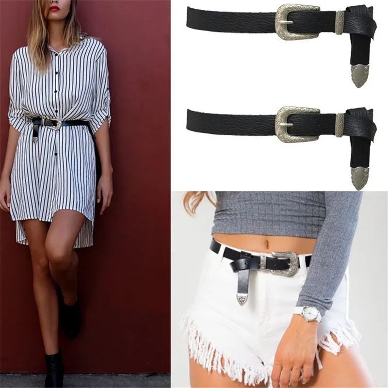 

Women Lady Girl Vintage Metal Buckle Boho Leather Waist Belt Waistband black 2019 Newest