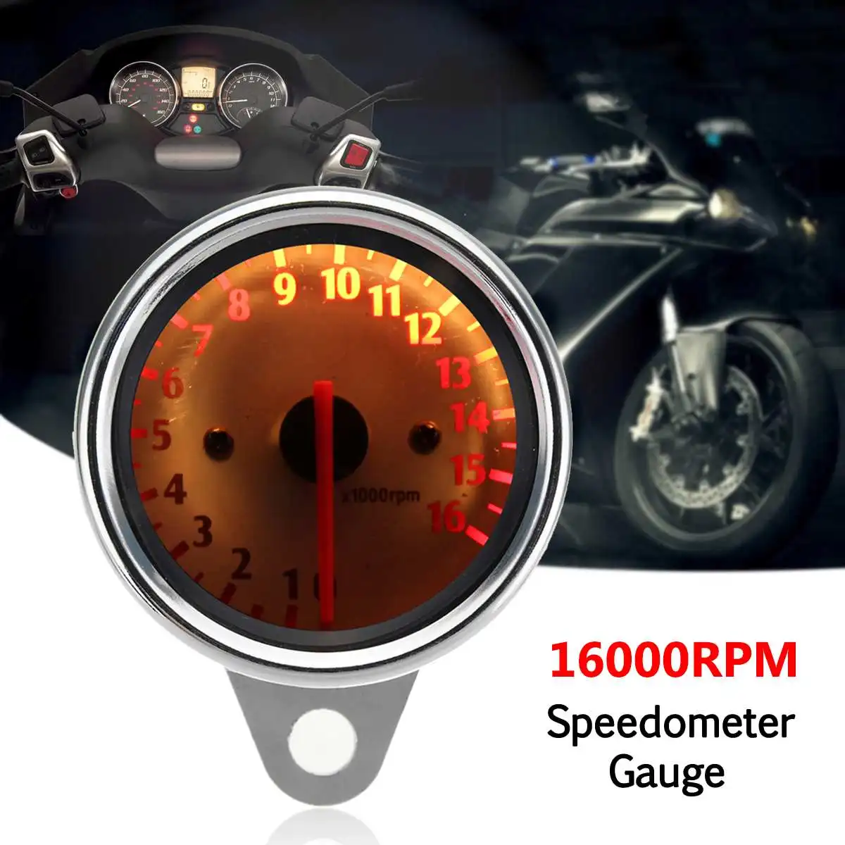 

For Motorcycle 1 2 3 cylinders 12V LED Speedometer Tachometer Gauge 16000RPM