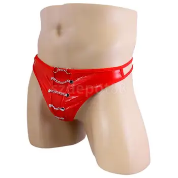 

Sexy Men's G-string Underwear PU Leather Pouch Jockstrap Thongs Briefs Red