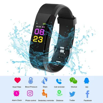 

HOT 115PLUS Smart Band Support Heart Rate Blood Pressure Calorie Step Monitoring IP67 Waterproof Fitness Bracelet