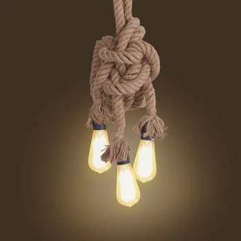 

Cafe Bar Home Triple E27 Holders 3 Heads Hemp Rope Light Ceiling Lamp Personality Industrial Vintage Retro Country Style