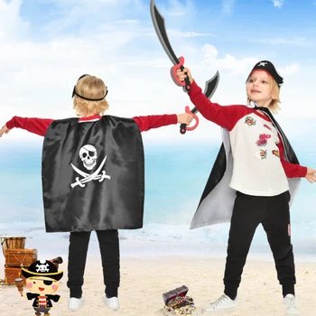 

Pirates Party Decoration Role Play Cloak Suit Pirate Cloak Mask Knife Cartoon Hats Children Halloween Birthday Party Supplies