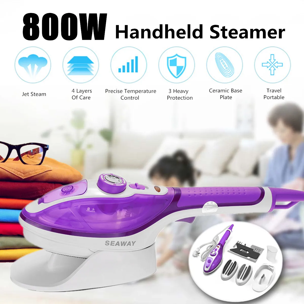 

800W 220V Portable Handheld Steam Brush Iron For Clothes Garment Steamer Home Travel Ceramic Plate Wrinkle Removal Sterilization
