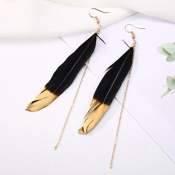 

1Pair Unique Bohemian Long Chain Black Feather White Tassel For Women Girl Drop Earring Fashion Jewelry Valentines Gift