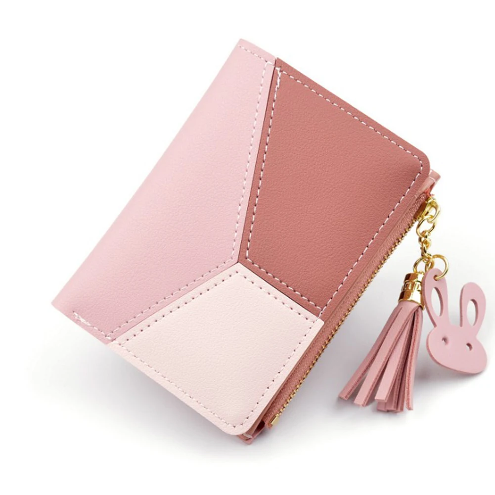 Women's Leather Tassel Patchwork Mini Wallet Purses Korean Small Short