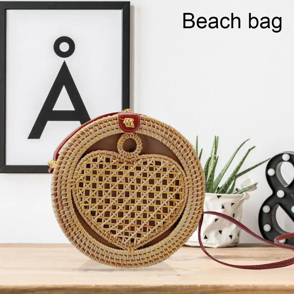 

Hand Woven Bag Round Bag Buckle Rattan Straw Bags Satchel Wind Bohemia Beach Circle Messenger Bag For Travel Vacation Beach