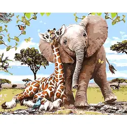 Безрамный слон жираф DIY живопись по номерам ручная роспись Настенный декор