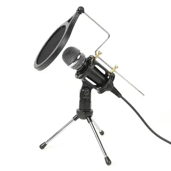 

Portable Cardioid Capacitive Microphone MIC with Adjustable Foldable Tripod Tabletop Stand Holder Isolated Network for Recording