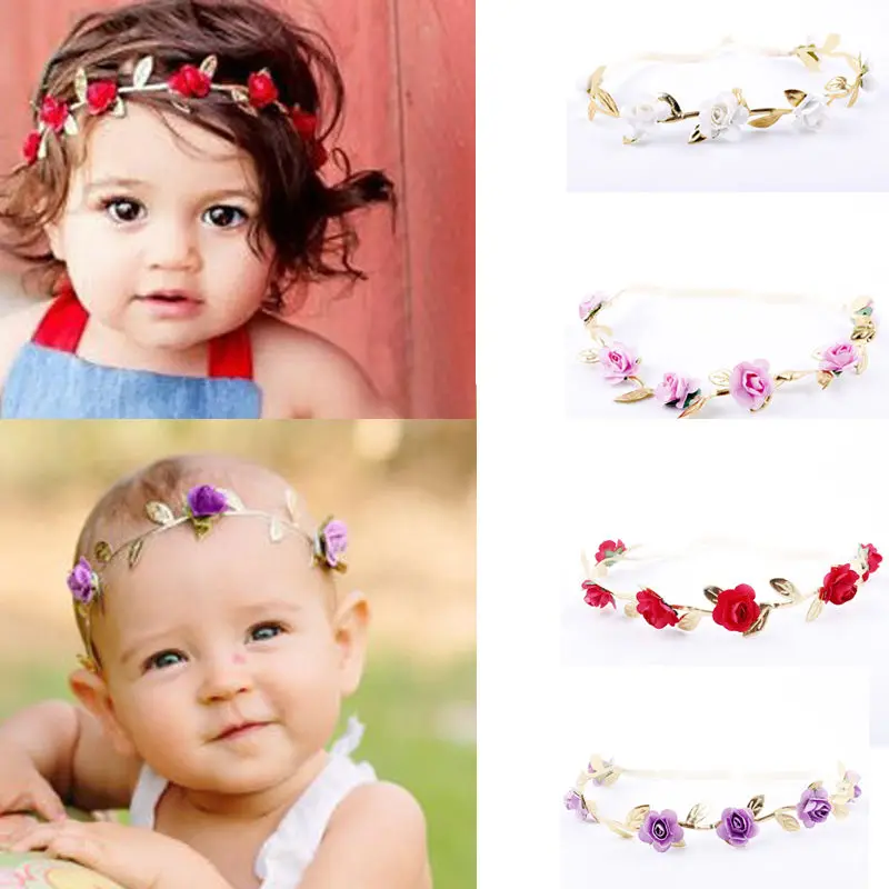 

Kids Baby Girl Rose Crown Party Headband Garland Gold Leaf Hair Band Accessories