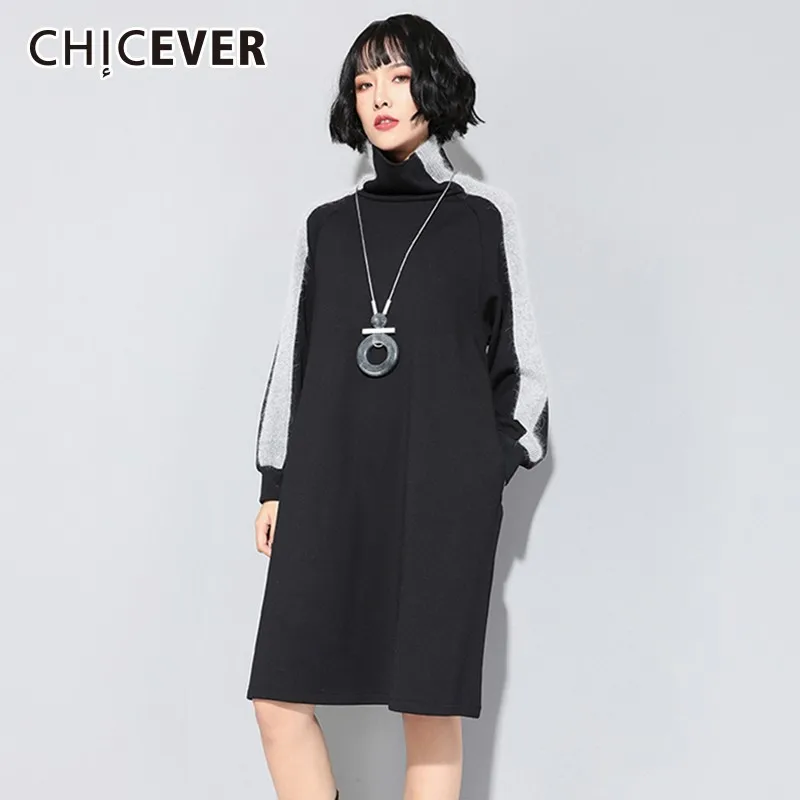 Женское платье водолазка CHICEVER свободное толстое теплое с длинным рукавом