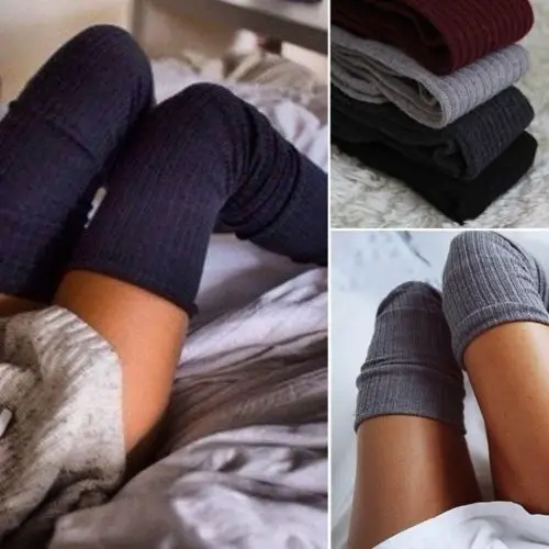 

New Women Ladies Winter Cotton Cable Knitting Stockings Over Knee Long Boot Thigh-High Warm Stockings