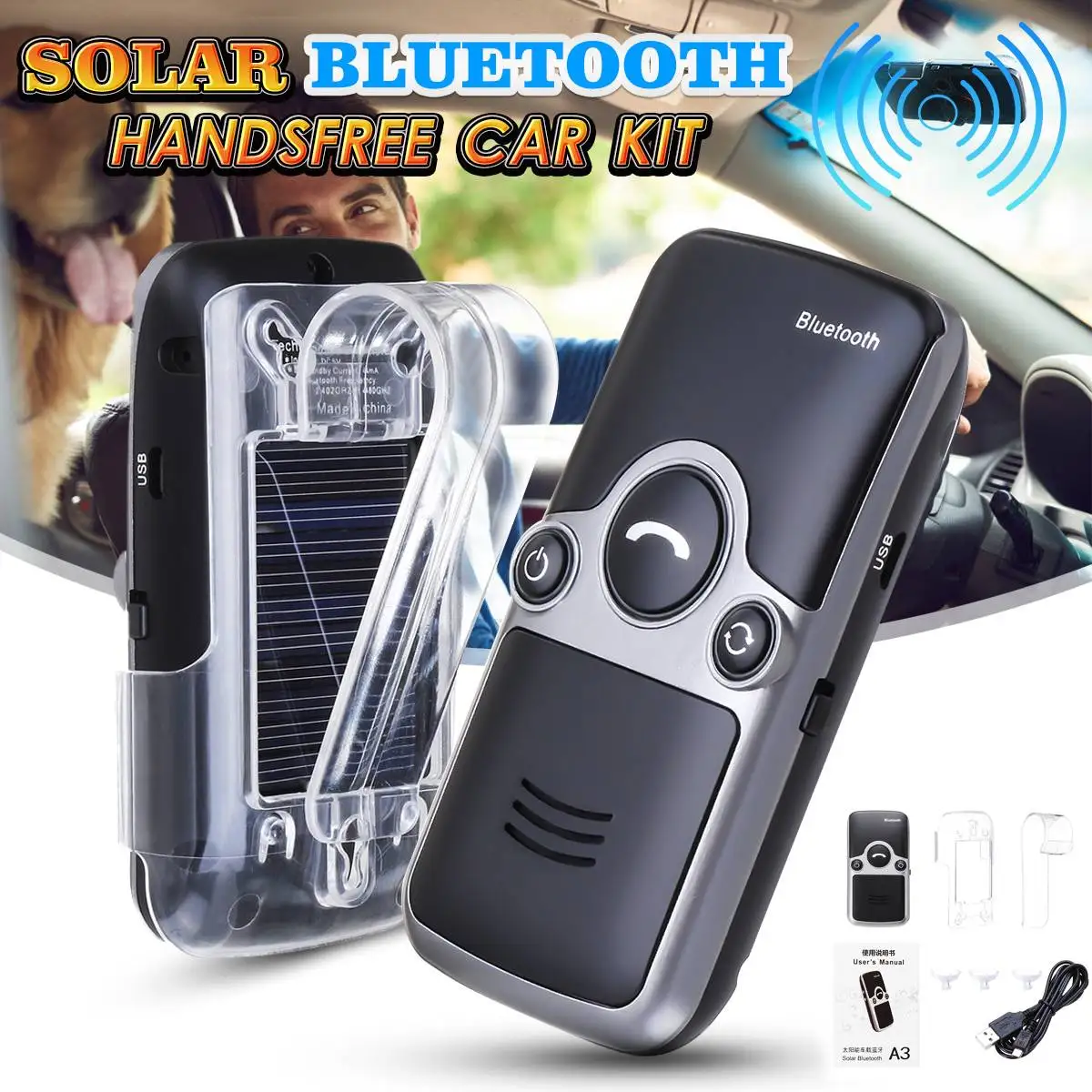 

Solar bluetooth Handsfree Car Kit FM Stereo Transmitter Many Language LCD Display Powered Speakerphone Wireless bluetooth