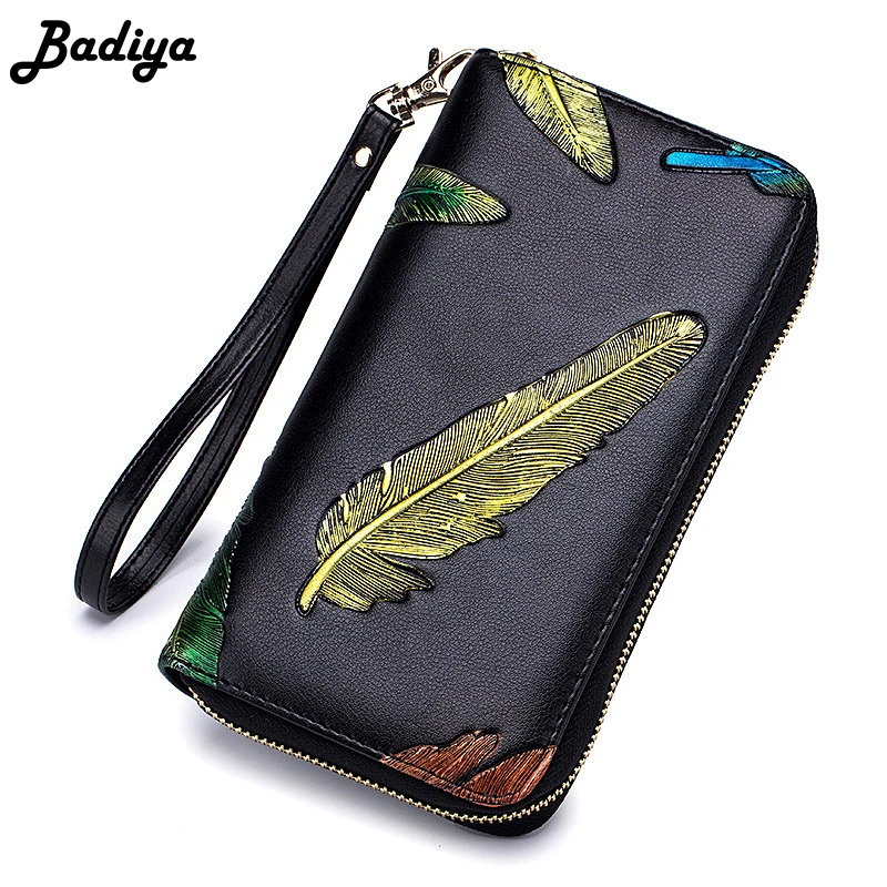 

Fashion Women's Long Clutch Bag Genuine Leather Lady Wallet Multifunction Large Capacity Card Holder Purse Floral assport Holder