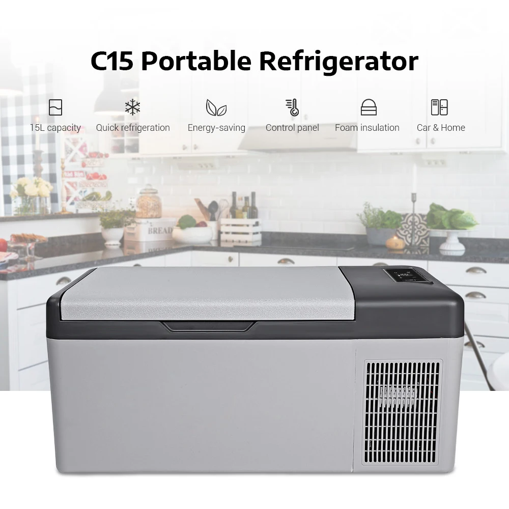 

In Stock C15 15L Portable 40W Car Refrigerator For Home Camping Party Quick Refrigeration Shockproof LED Auto Cooler Freezer
