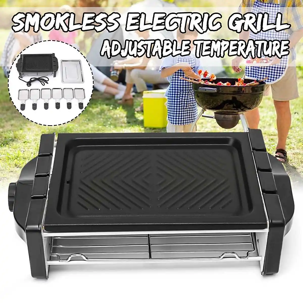 

900W 220V 50Hz Household Electric BBQ Teppanyaki Barbecue Grill Griddle Tabletop Smokeless for Barbecue Storesnon-stick Pan
