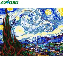 AZQSD масляная краска, звездное небо, абстрактная краска по номерам, сделай сам, Краска на холсте, картина, живопись, городской пейзаж, домашний декор, SZYH6012