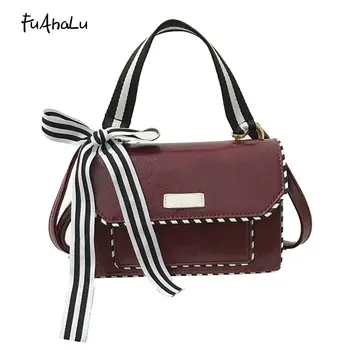 

FuAhaLu leather handbags women bags designer Messenger bag shoulder simple fashion portable small flap bag bow accessories