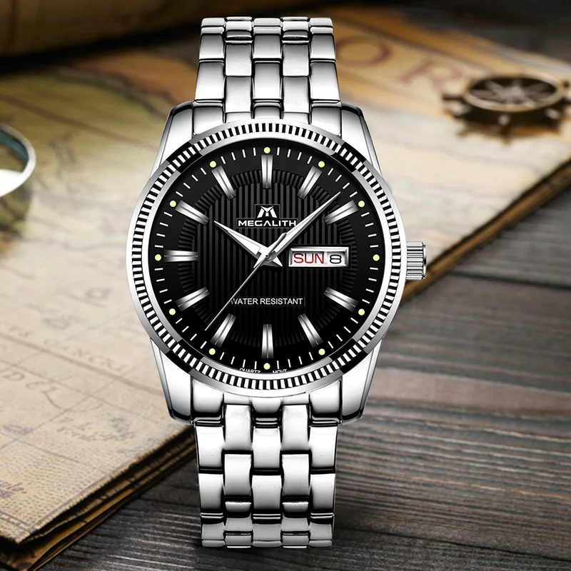

MEGALITH Mens Watches Luxury Waterproof Chronograph Quartz Watch Men Business Sports Analogue Wrist Watch Gents Montre Homme