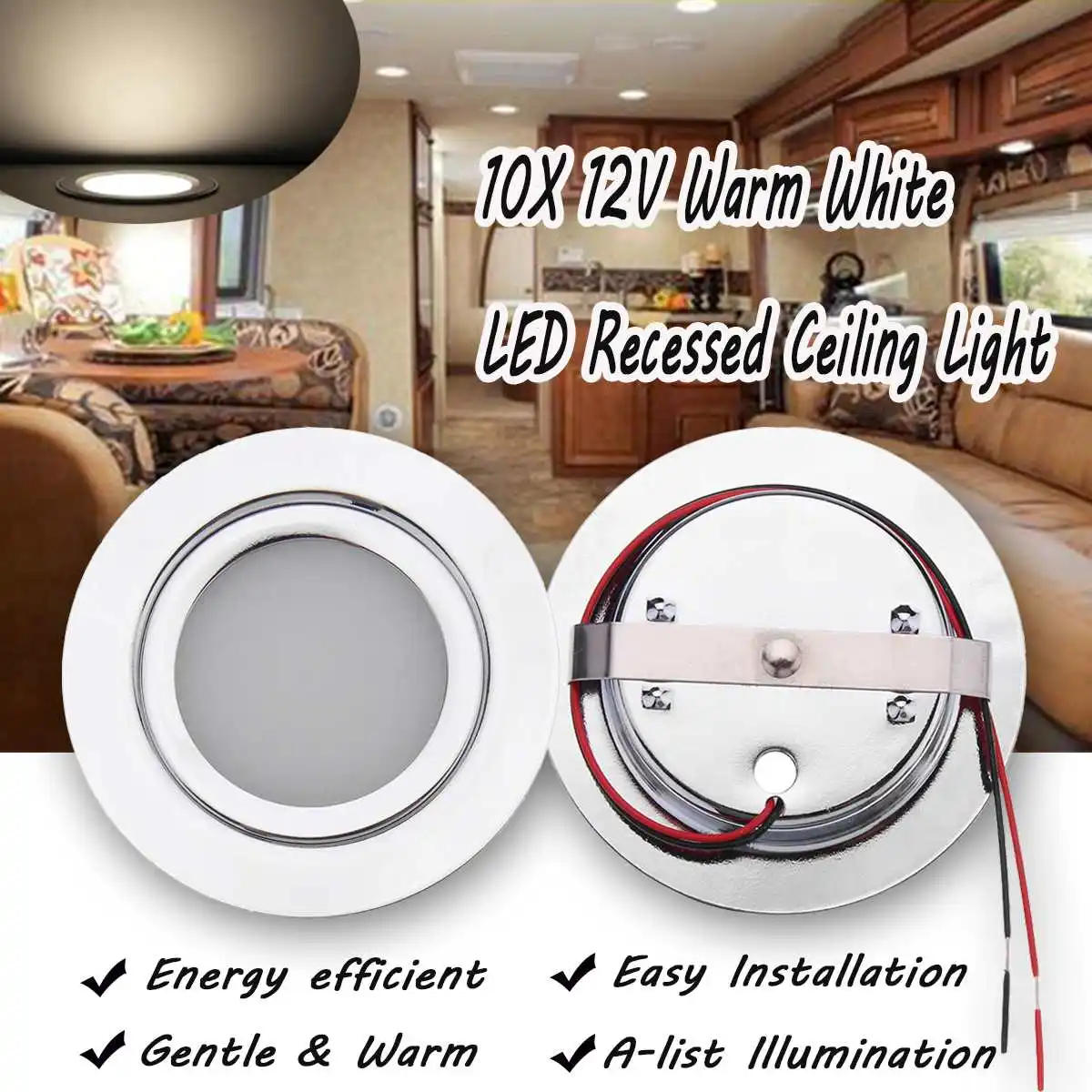 12V Warm White 12 LED RV Caravan Trailer Boat Interior Ceiling Dome Light