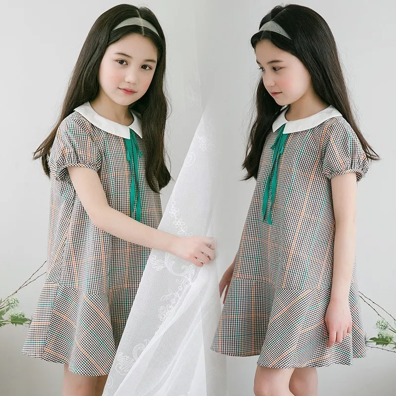 

Summer 2019 Short Sleeve Plaid Ruffles Kids Princess Dresses For Teenage Girls Cotton Casual Infant Party Dress Kids Clothes