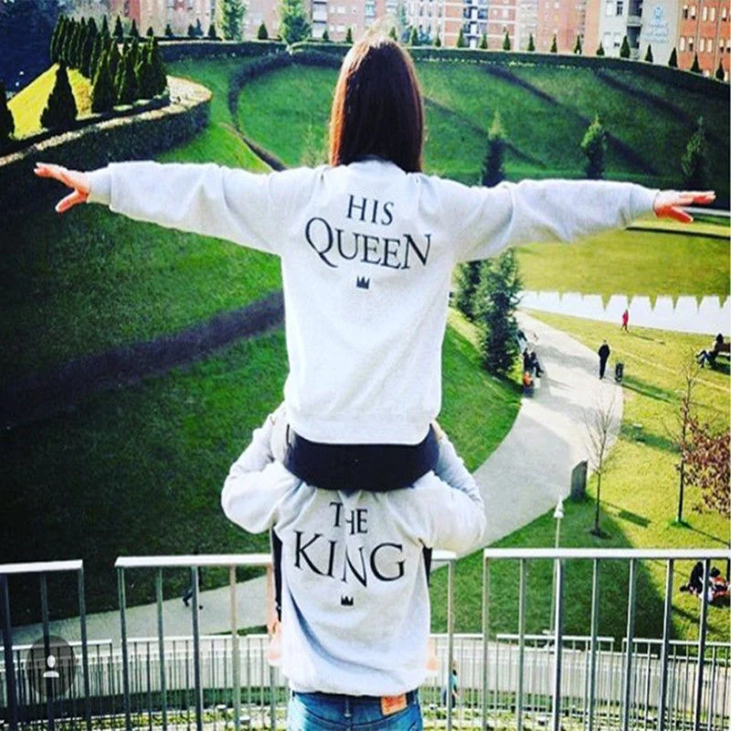 Модный женский и мужской милый пуловер с длинными рукавами надписью King & его Queen