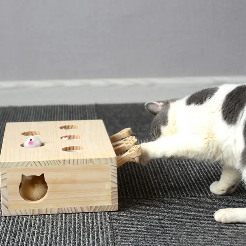 Новейшая игрушка для кошек Whac A Mole mouse твердый деревянный интерактивный питомец