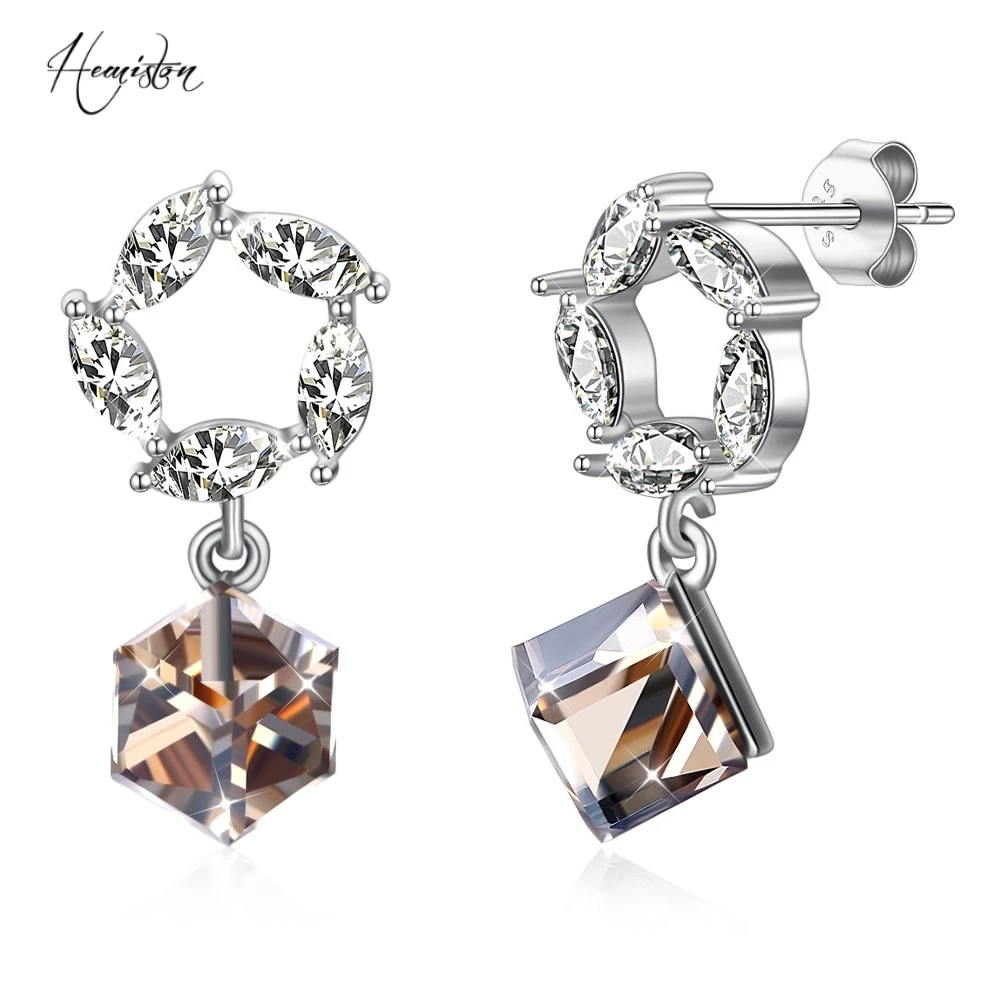 

Hemiston S925 Sterling Silver Element With White Zircon Flower and Cube Crystal Charm Gift for Girl Earrings Jewelry