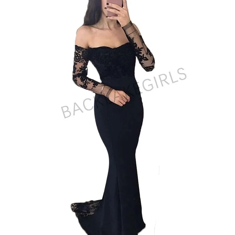 

Mermaid Evening Dress 2018 Boat Neck Off The Shoulder Elastic Satin Long Party Dresses Cheap Wedding Guest Gown Robe De Soiree