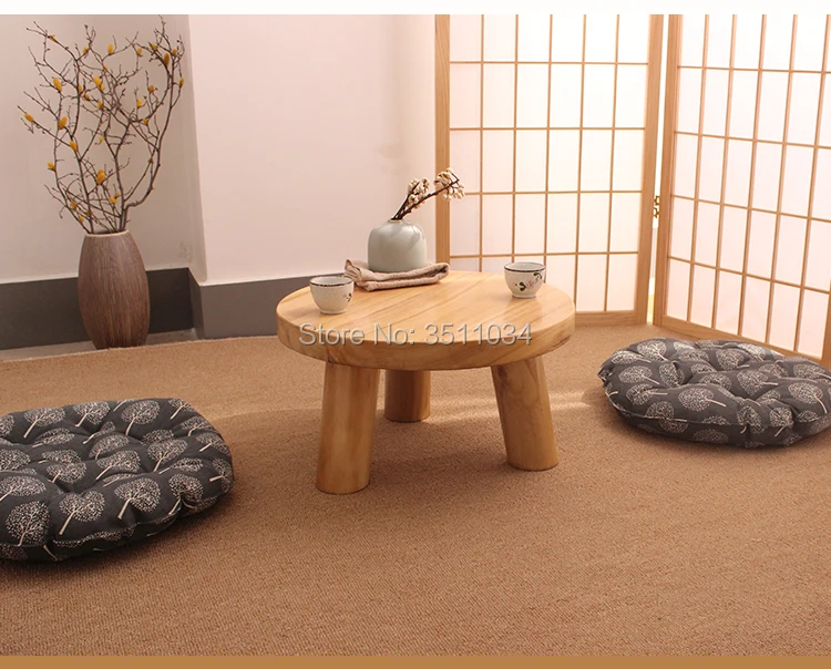 Японский стиль бурливуд цвет круглый стол из древесины пауловнии традиционная азиатская мебель гостиная низкий пол журнальный столик деревянный