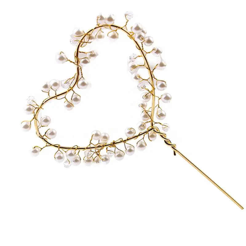 

1 Pc Cake Topper Handmade Diamond Heart Pearl Cake Insert LED Light Card Pick Cake Decorating Supply for Cake Fondant Chocolate
