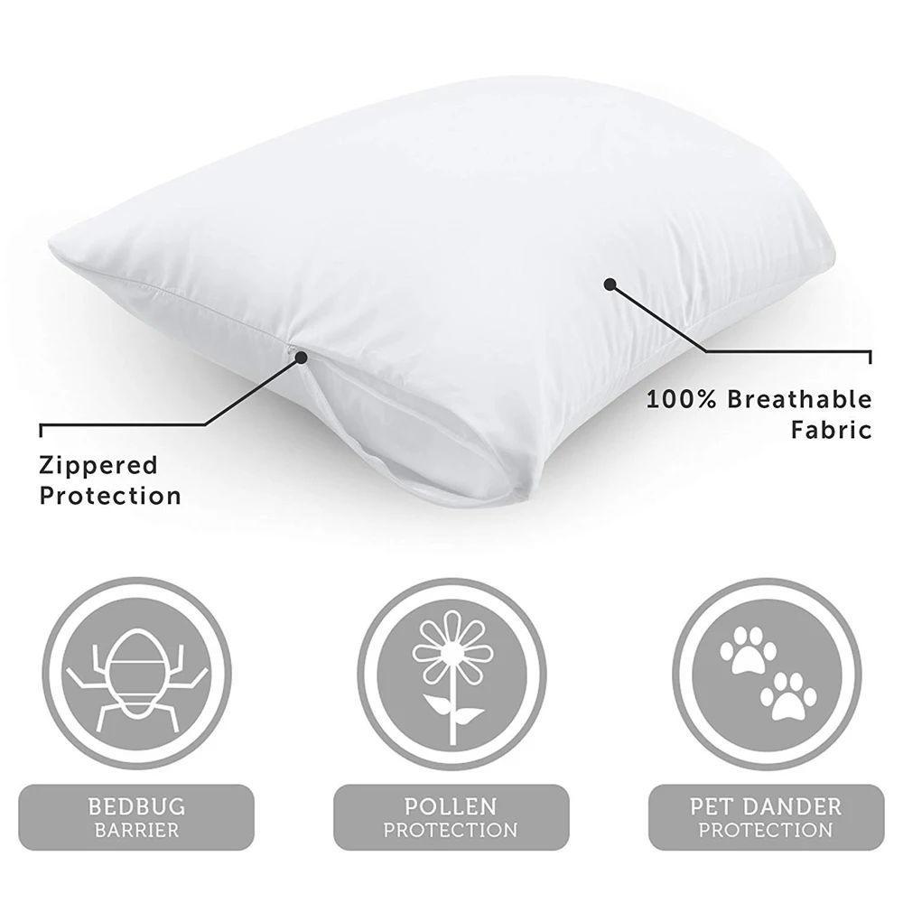 

Warmtex Smooth Polyester Waterproof Pillow Protector Standard Queen King Size Pillowcase For Bed Pillow Cover Bedbug Proof 2PCS