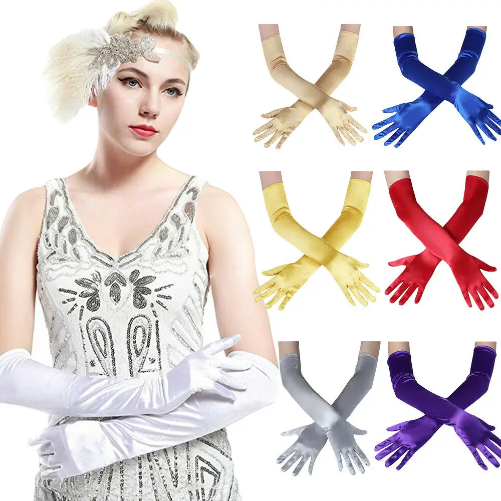 

Basic Style Women Prom Elbow-length Long Stretch Satin Party Arm Elbow Plain Color Silk Long Gloves
