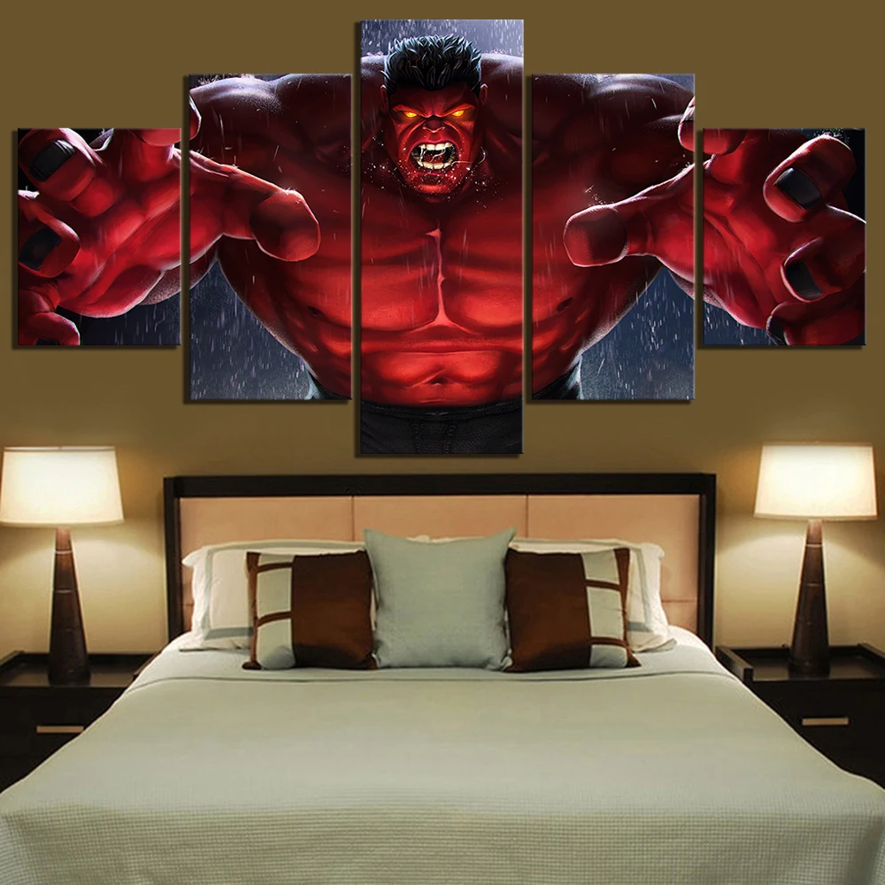 

5 Piece HD Movie Poster Paintings Red Hulk Contest of Champions Game Poster Artwork Canvas Art Paintings for Wall Decor
