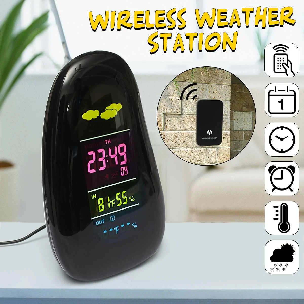

Smart LCD Digital Wireless Weather Station Temperature Temp Humidity Clock Cobblestone Remote Sensor Weather Forecast