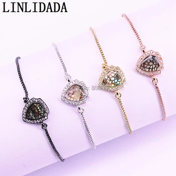 

Wholesale 10Pcs Trendy Mirco Pave CZ Abalone Shell Connector Charm Link Chain Adjustable Bracelet LL-B042