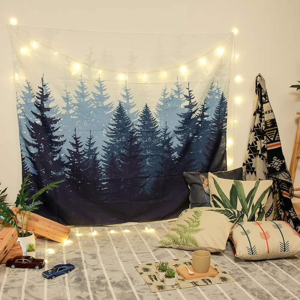 

Mountain Forest Tapestry Gift Led Star Lights Mounting Accessories Plus Long Table Cover Hippie Tapestries Home Decor