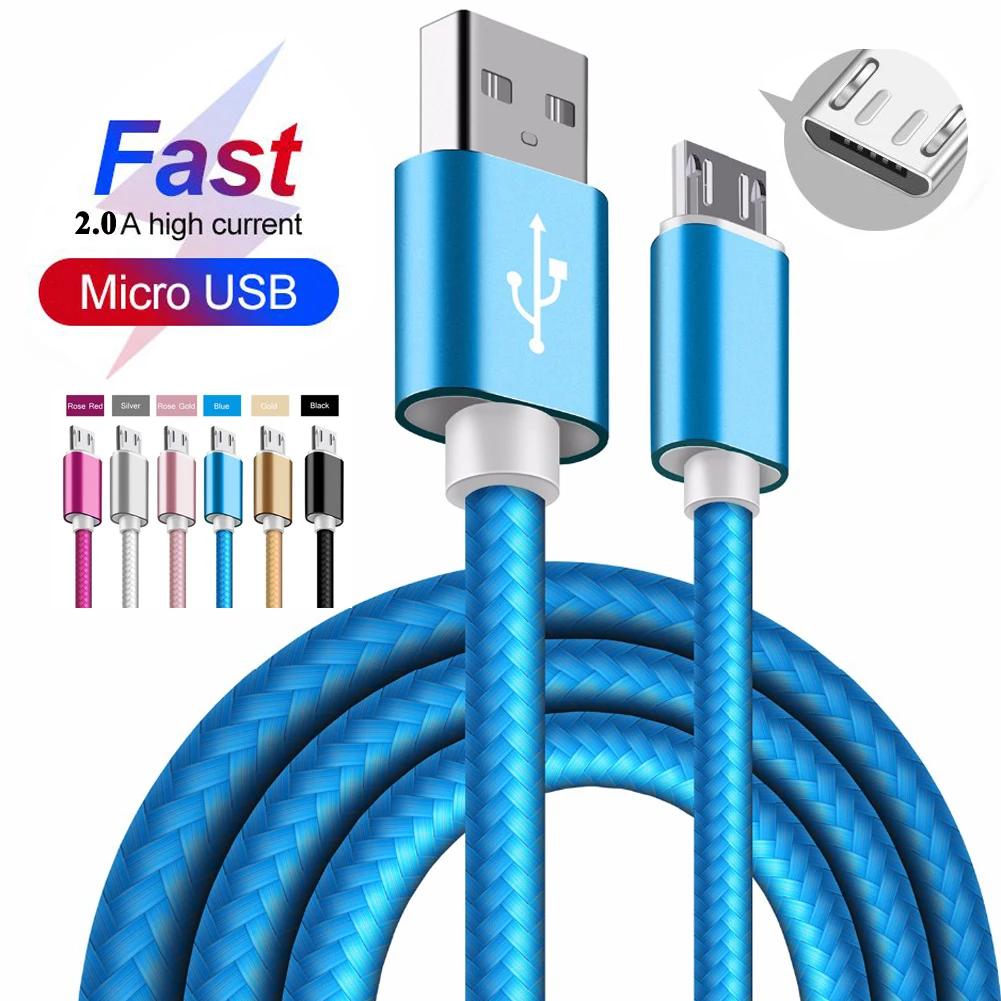 Нейлоновый Плетеный Micro USB кабель для samsung HTC, Huawei, Xiaomi Android телефон Быстрый зарядный Дата кабель синхронизации USB Кабель зарядного устройства