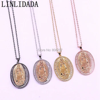 

8Pcs CZ Micro Pave Jesus Pendant Necklace For Men Metal Copper Oval Shaped Fashion Jewelry