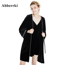 Осенне-зимняя сорочка для женщин, бархатная одежда для сна, женские платья, сексуальная ночная рубашка с v-образным вырезом, комплект из двух предметов, халат, ночная одежда