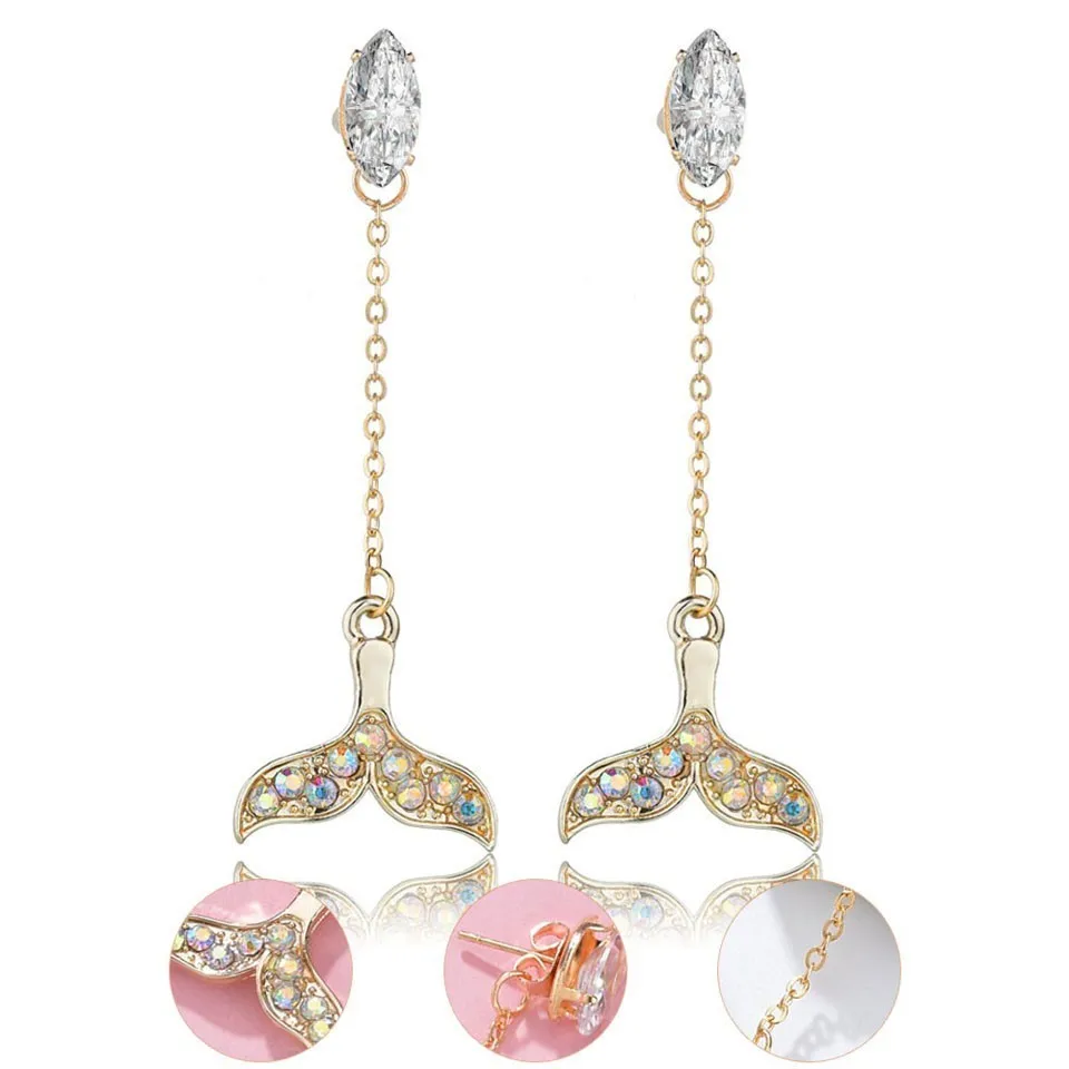 

Women Trendy Drop Earrings Horse Eye Rhinestone With Dolphin Tail Earrings Female Cute Romantic Earings Handmade Wedding Jewelry
