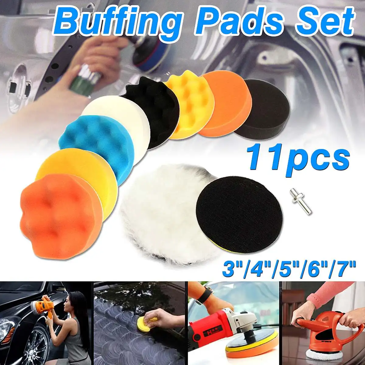 

11pcs 100mm/4 Gross Buffer Compound Waxing Polishing Wheel Tool Sponge Pad Drill Adapter Kit Set for Auto Car Polisher